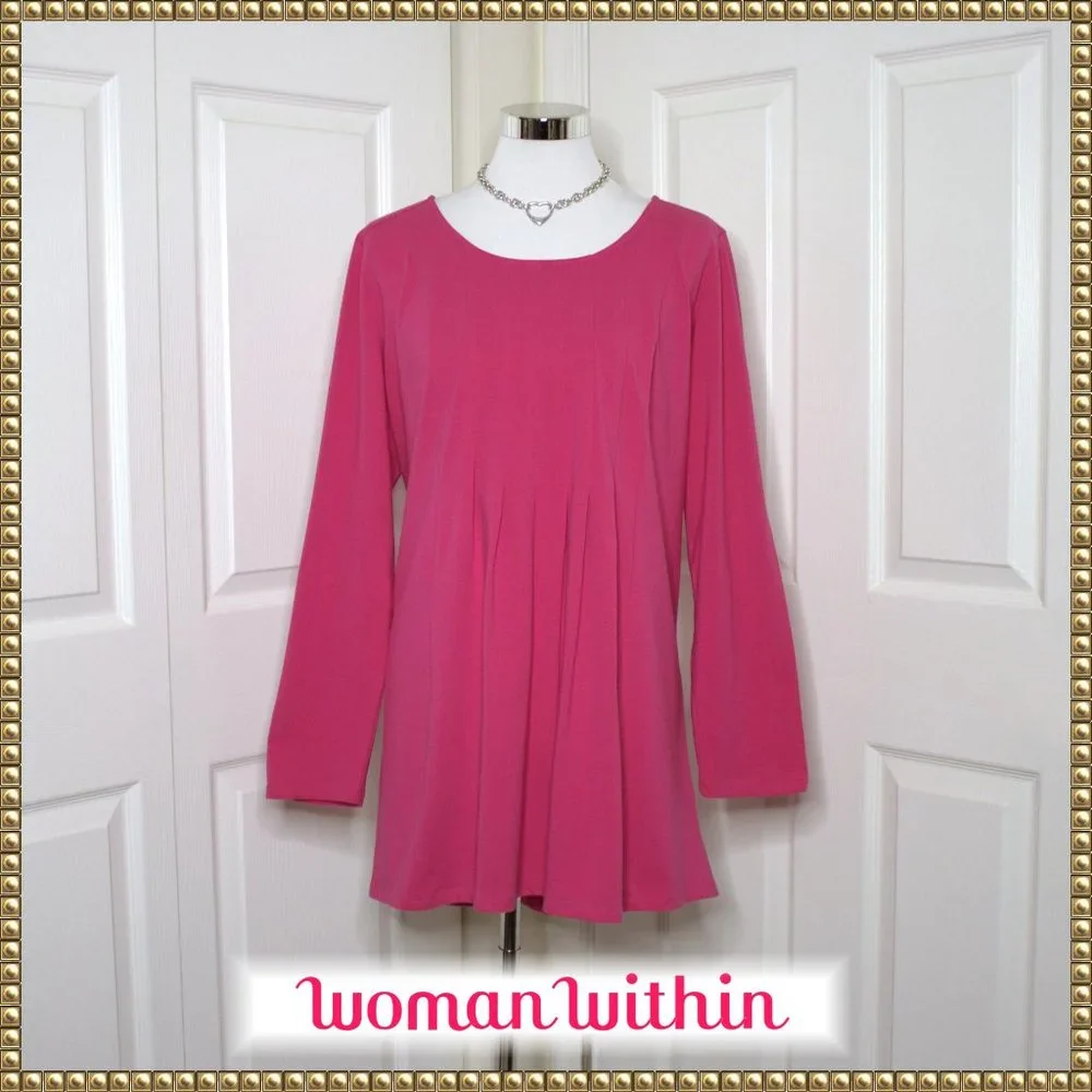 NWOT Plus Woman Within Fuchsia Pink Pleated Tunic Size 18/20 - Picture 1 of 8